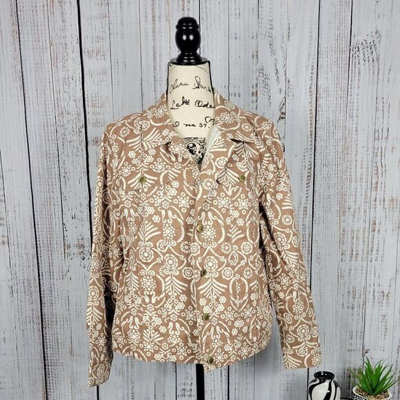 Liz Claiborne Brown & Tan Size 16 Boho Chic Patterned Shacket Jacket Blazer - Picture 1 of 9